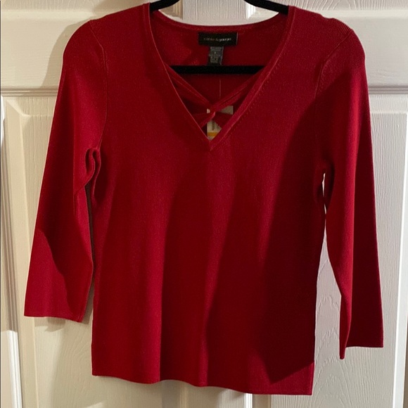 Cable & Gauge Tops - Cable & Gauge Red Crisscross V-Neck Top
